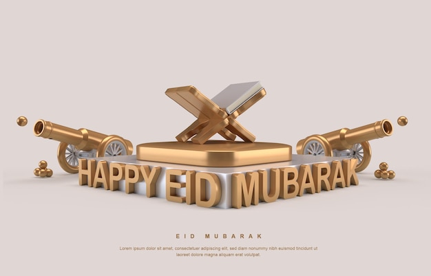 Renderowanie 3d Banera Eid Mubarak Premium Psd