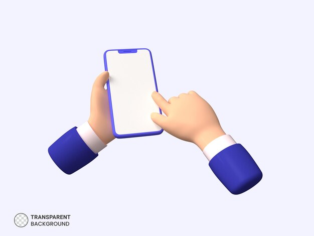 Renderowanie 3d dłoni dotykającej ikony telefonu komórkowego na białym tle