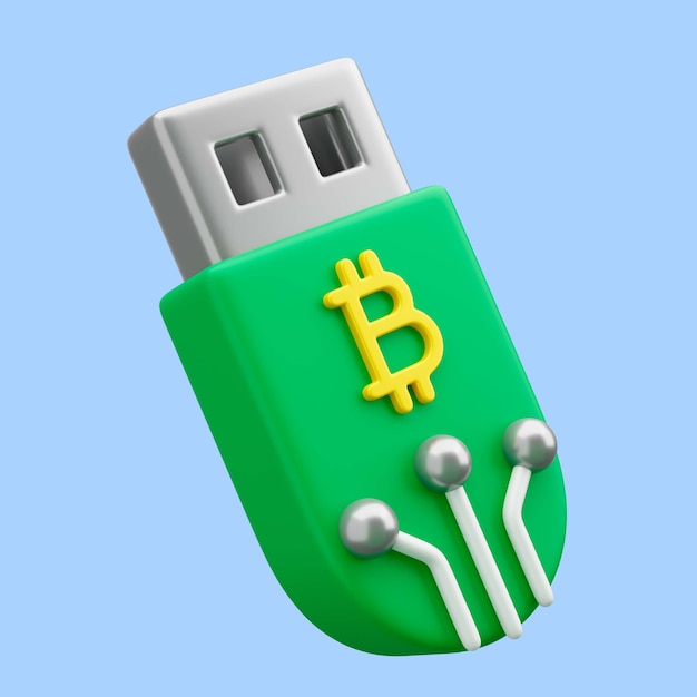 Renderowanie 3d ikony bitcoina USB