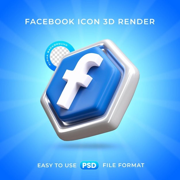 Bezpłatny plik PSD renderowanie 3d ikony facebooka w mediach społecznościowych