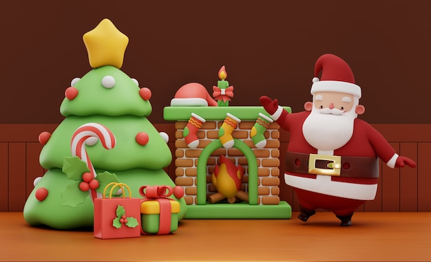 Renderowanie 3d Świętego Mikołaja w jego salonie