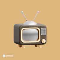 Bezpłatny plik PSD retro ikona telewizji crt izolowana ilustracja renderowania 3d