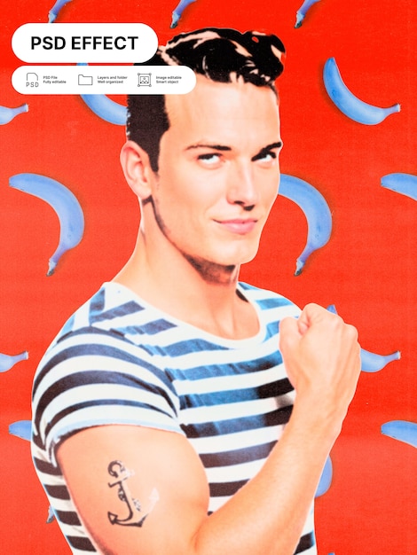 Retro pop art portrait of a man with bananas