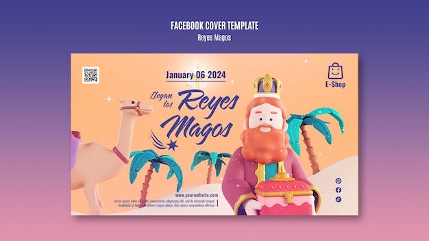 Bezpłatny plik PSD reyes magos celebracja okładka na facebooku