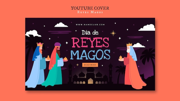 Bezpłatny plik PSD reyes magos celebracja szablon okładki youtube