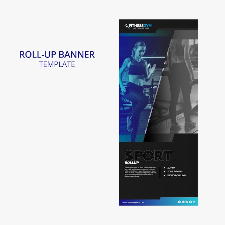 Bezpłatny plik PSD roll up szablon transparent z koncepcją fitness