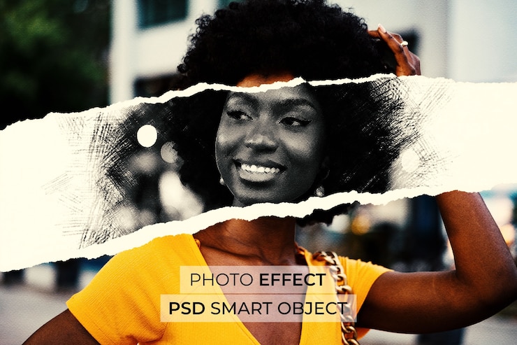 Bezpłatny plik PSD rysunek ołówkiem na rozerwanym papierze projekt efektu fotograficznego