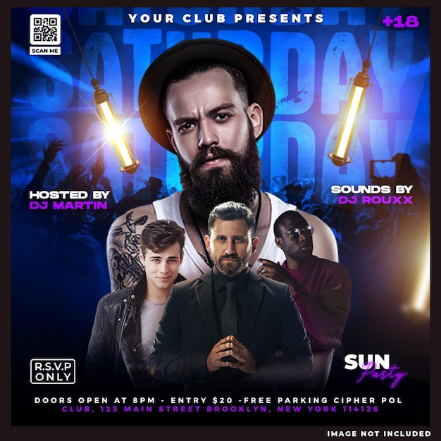 Saturday DJ Party Flyer w mediach społecznościowych
