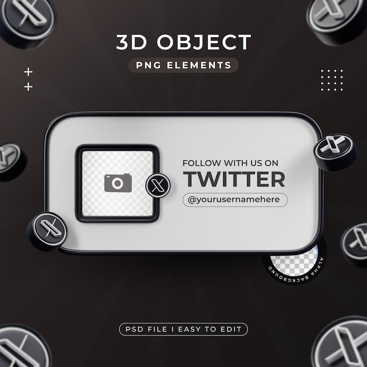 Bezpłatny plik PSD śledź nas na twitterze profile media społeczne 3d render izolowany do kompozycji