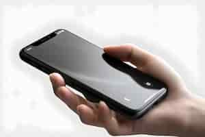 Bezpłatny plik PSD smartfon z ekranem dotykowym w ręce na białym tle renderowanie 3d
