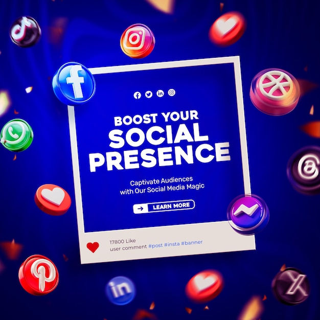 Bezpłatny plik PSD social media instagram koncepcja marketingu cyfrowego 3d rendering post template