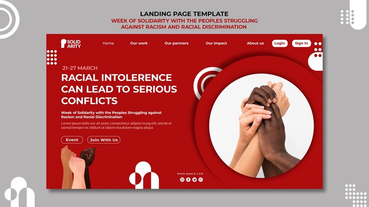 Bezpłatny plik PSD solidarność dla osób walczących z rasizmem landing page