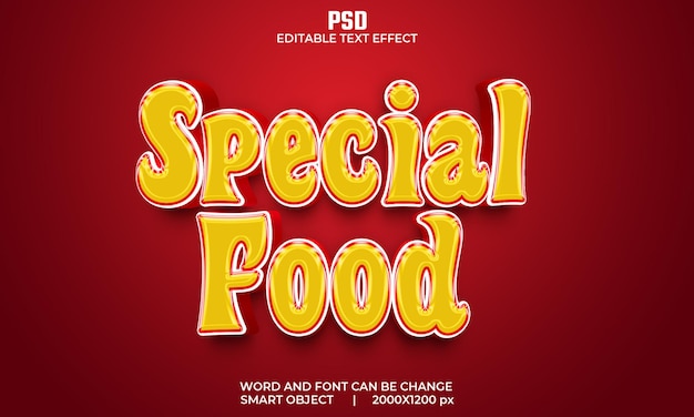 Specjalne jedzenie 3d edytowalny efekt tekstowy premium psd z tłem