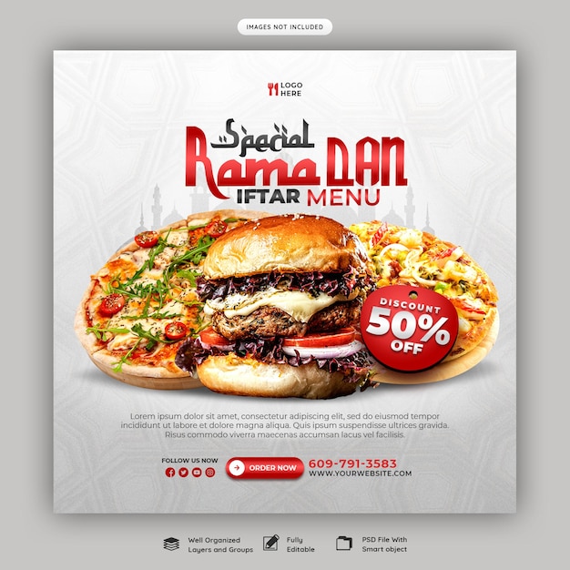 Specjalne Menu żywności Ramadan Kareem Baner W Mediach Społecznościowych Lub Szablon Postu Na Instagramie