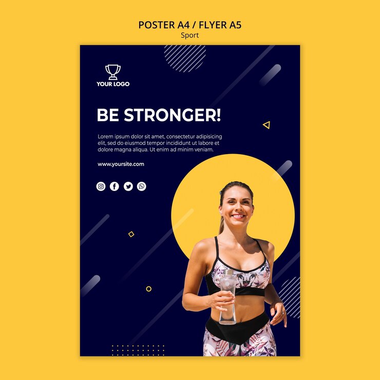 Bezpłatny plik PSD sport plakat szablon z kobietą działa