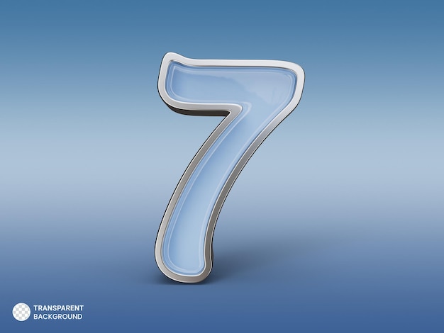 Srebrny numer 7 w niebieskim stylu renderowania 3d