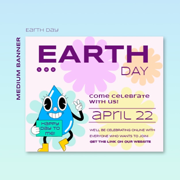 Średni Szablon Banera Flat Cartoon World Earth Day