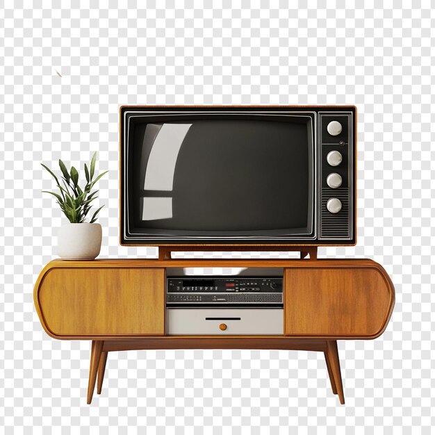 Starożytny telewizor na nowoczesnej konsoli z połowy wieku