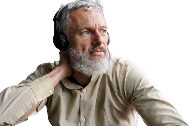 Starszy Mężczyzna Ze Słuchawkami