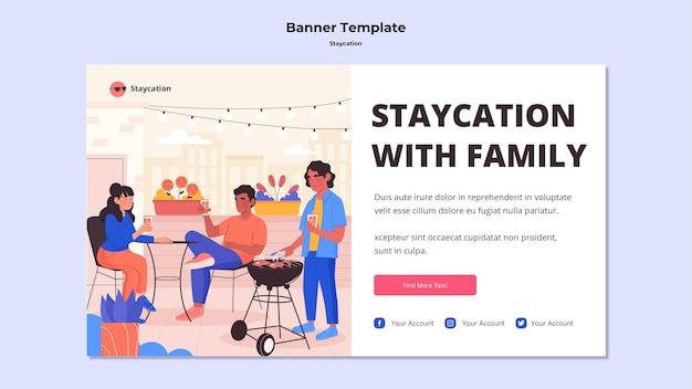 Bezpłatny plik PSD staycation w stylu banera rodzinnego