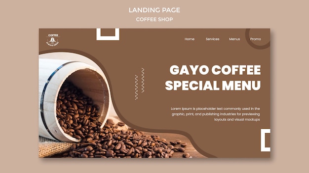 Bezpłatny plik PSD strona docelowa kawiarni