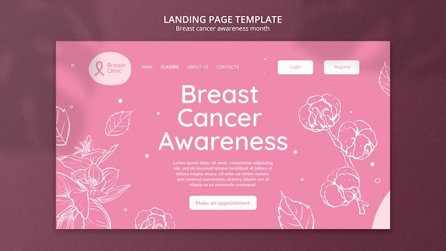 Bezpłatny plik PSD strona docelowa miesiąca świadomości raka piersi