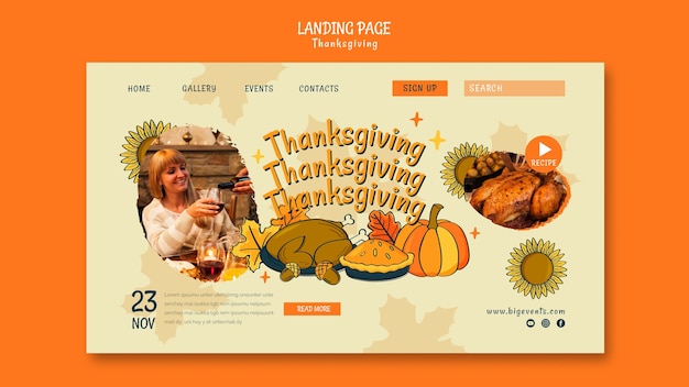 Bezpłatny plik PSD strona docelowa obchodów święta dziękczynienia
