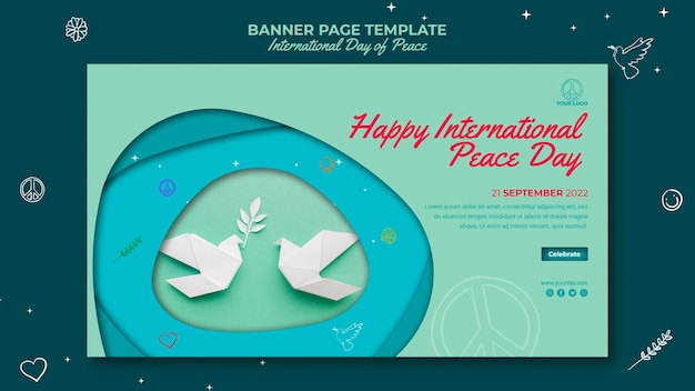 Bezpłatny plik PSD strona transparentu międzynarodowego dnia pokoju z papierowymi ptakami