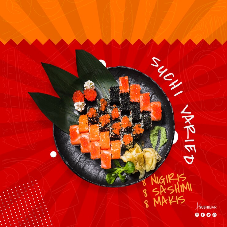 Bezpłatny plik PSD sushi przepis z surowej ryby dla azjatyckiej japońskiej restauracji lub sushibar
