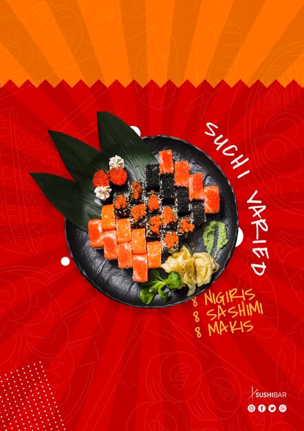 Sushi urozmaicony przepis z surowej ryby dla azjatyckiej japońskiej restauracji