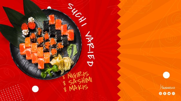 Sushi urozmaicony talerz z surową rybą dla azjatyckiej orientalnej japońskiej restauracji lub sushibar