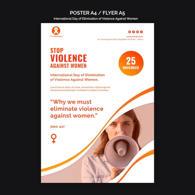 Bezpłatny plik PSD Świadomość przemocy wobec kobiet szablon ulotki a5