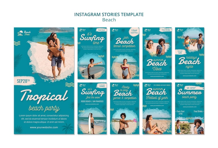 Bezpłatny plik PSD świąteczne historie na instagramie na plaży