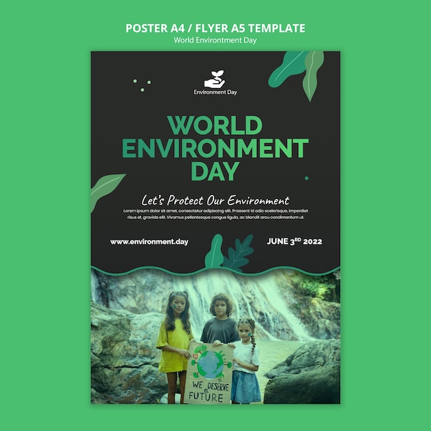 Bezpłatny plik PSD Światowy dzień ochrony środowiska z plakatami a4 liści