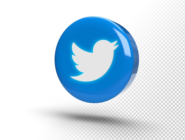 Świecące logo Twittera na realistycznym okręgu 3D