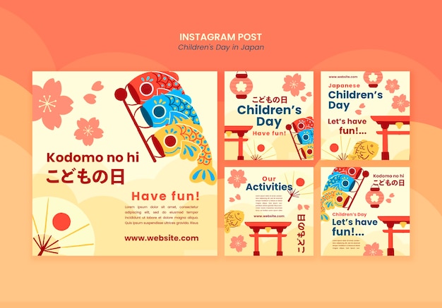 Bezpłatny plik PSD Święto dzieci w japonii, posty na instagramie