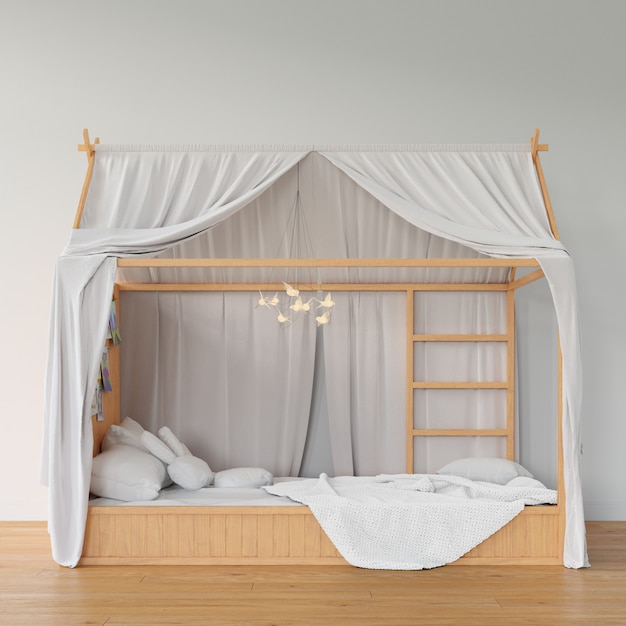 Bezpłatny plik PSD sypialnia z drewnianym łóżkiem