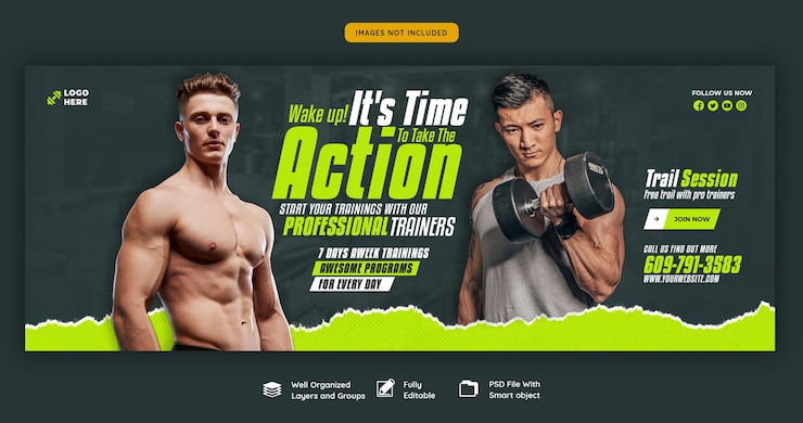 Bezpłatny plik PSD szablon banera internetowego na siłownię i fitness