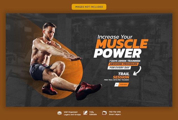 Szablon banera internetowego na siłownię i fitness
