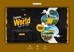 Bezpłatny plik PSD szablon banera internetowego o podróżach i turystyce