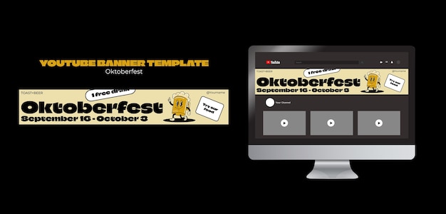 Bezpłatny plik PSD szablon banera youtube na obchody festiwalu piwa oktoberfest