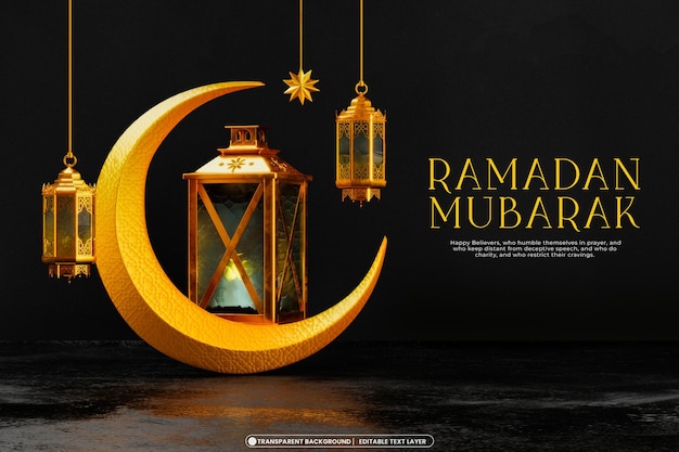 Bezpłatny plik PSD szablon banerów ramadan mubarak 3d z islamskimi przedmiotami dekoracyjnymi