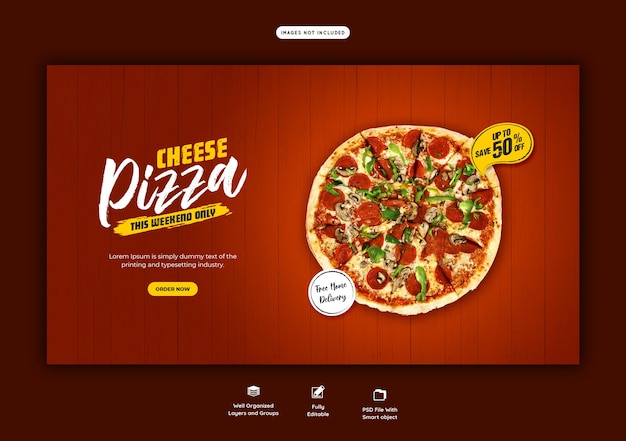 Bezpłatny plik PSD szablon baneru internetowego menu żywności i pizzy serowej