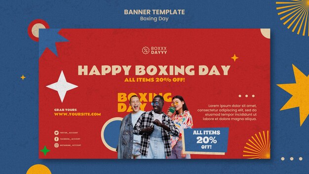Szablon baneru poziomego Boxing Day w kolorach retro
