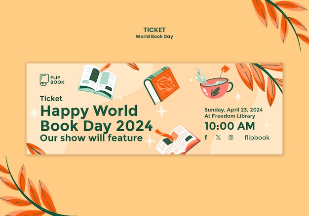 Bezpłatny plik PSD szablon biletu na święto światowego dnia książki