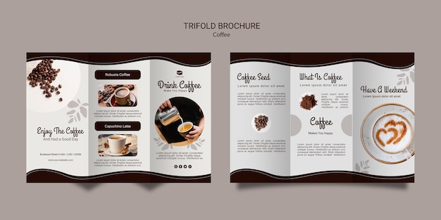 Bezpłatny plik PSD szablon broszura kawa trifold