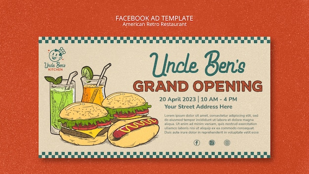 Bezpłatny plik PSD szablon facebooka amerykańskiej restauracji retro