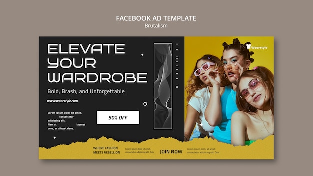 Szablon facebooka w stylu brutalizmu