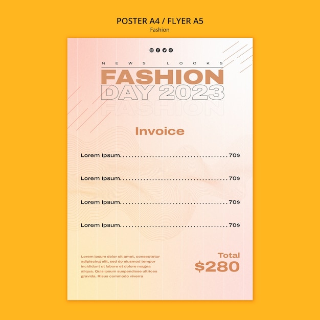 Bezpłatny plik PSD szablon faktury fashion day 2023