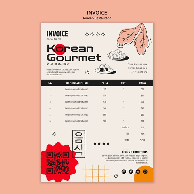 Bezpłatny plik PSD szablon faktury koreańskiej restauracji
